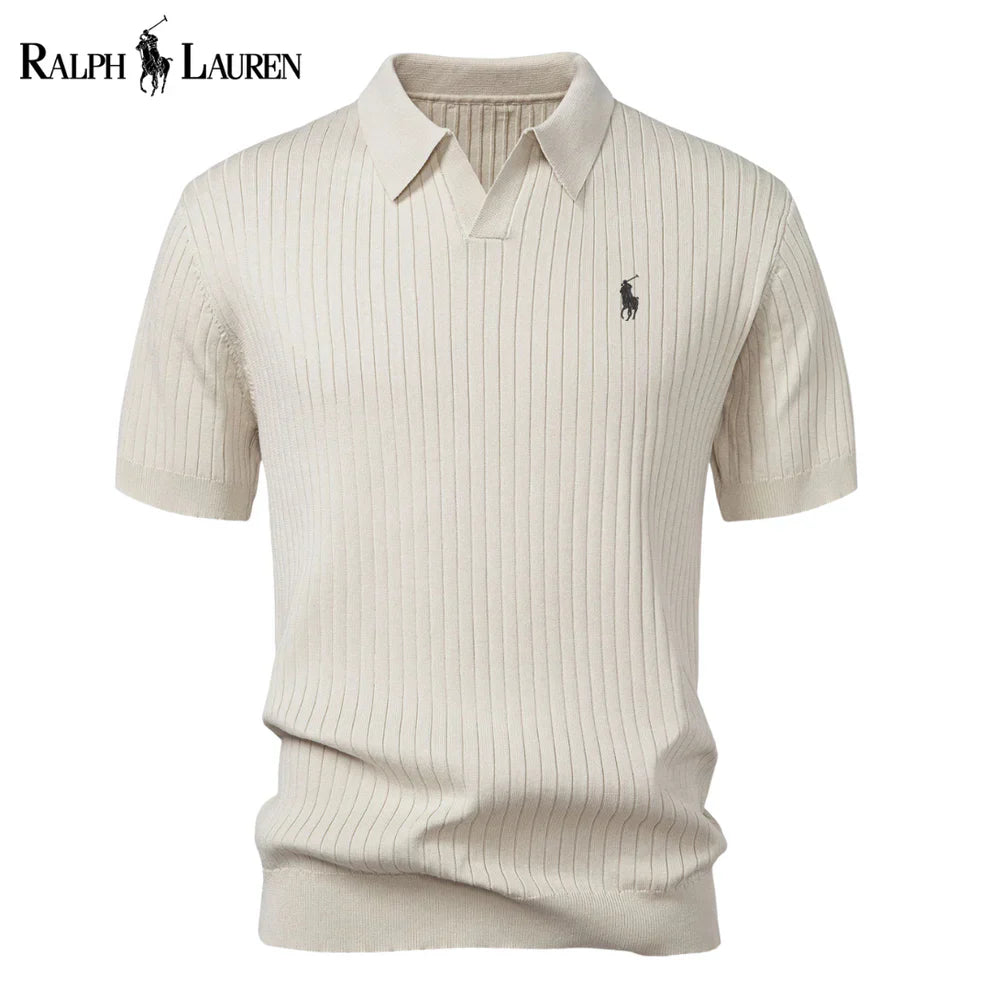Chemise polo en tricot à col en V rayée RL™