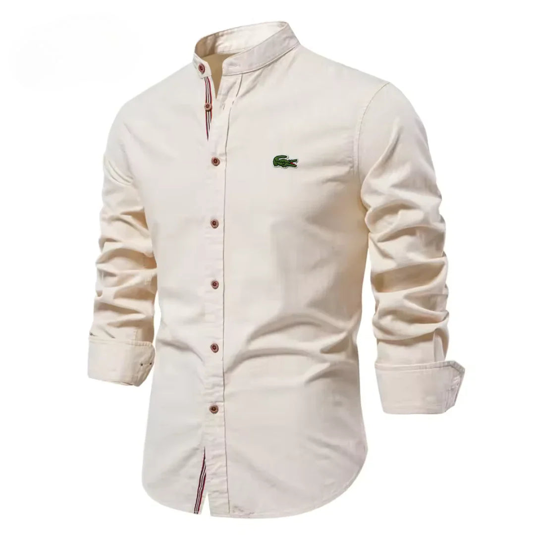 Camisa de algodón y lino para hombre con bordado
